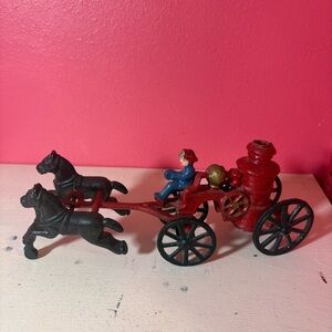 Vintage Fire Wagon Kid's Classic Red and Black Toy Horse Carriage Metal Red Iron